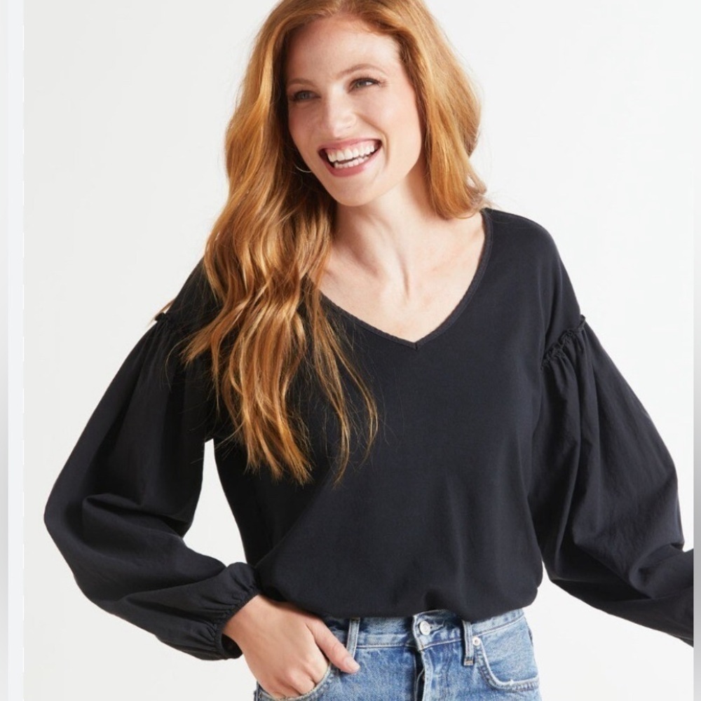 Evereve/Redhaute poplin mix media top